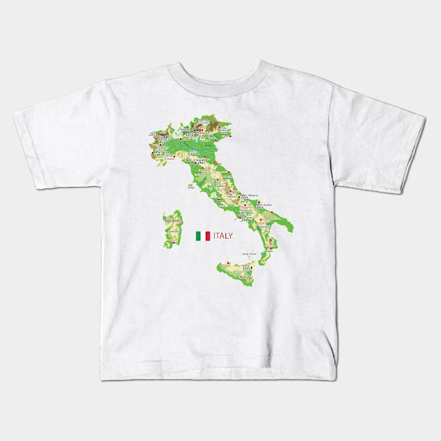 Geographic Italy map Kids T-Shirt by AliJun